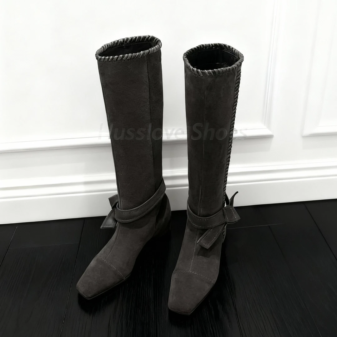 HUSSLOVE 头层牛反绒·跟高4.5CM·时尚显瘦磨砂皮百搭秋冬长筒靴