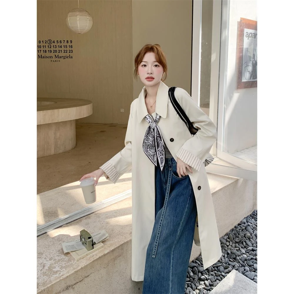 条纹拼接工装风衣外套女春秋2025新款流行独特超好看气质大衣超火