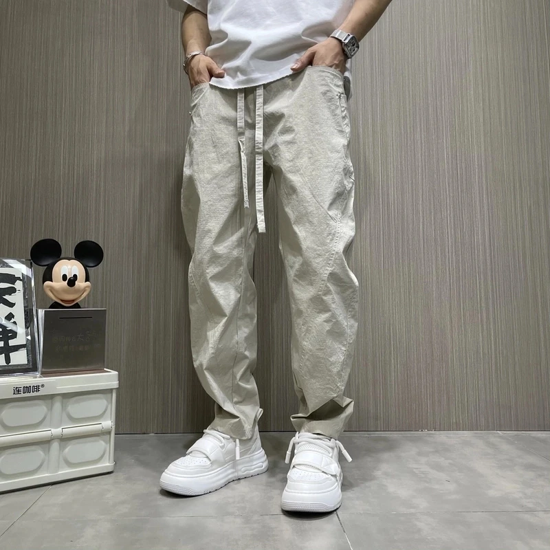 XJOB夏季薄款透气设计款直筒裤男士日系工装宽松百搭纯色休闲裤