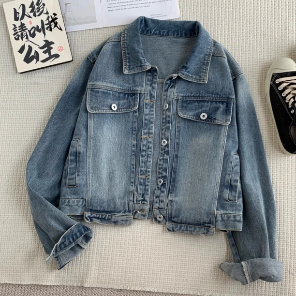 ［巧巧定制］新款韩版百搭修身显瘦女时尚复古港风休闲牛仔外套6822