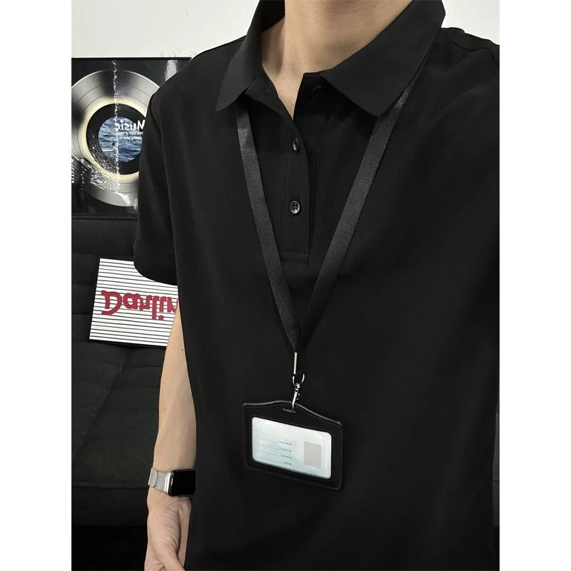 美式基础正肩polo衫短袖男夏季高级感翻领修身t恤情侣休闲五分袖