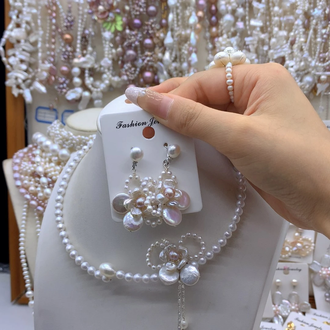 铃***谷合金淡水珍珠耳饰项链