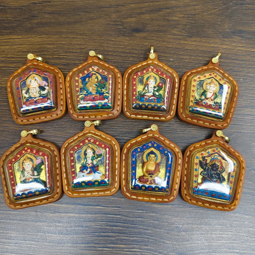 古法彩绘八大菩萨牛皮外壳擦擦佛