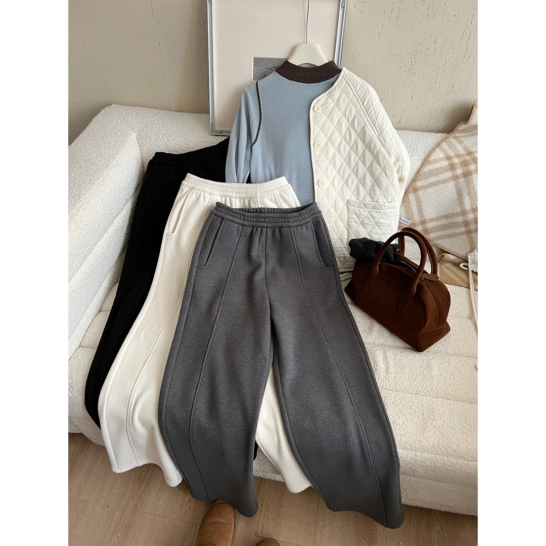 苏安家｜年度裤王秋冬版 桑蚕丝羊毛加厚/加绒羊毛呢窄腿版长裤