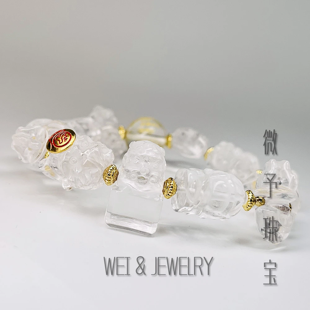 【微予珠宝】【丁甲金刚九财神】天然精雕刻白水晶高维单圈手串