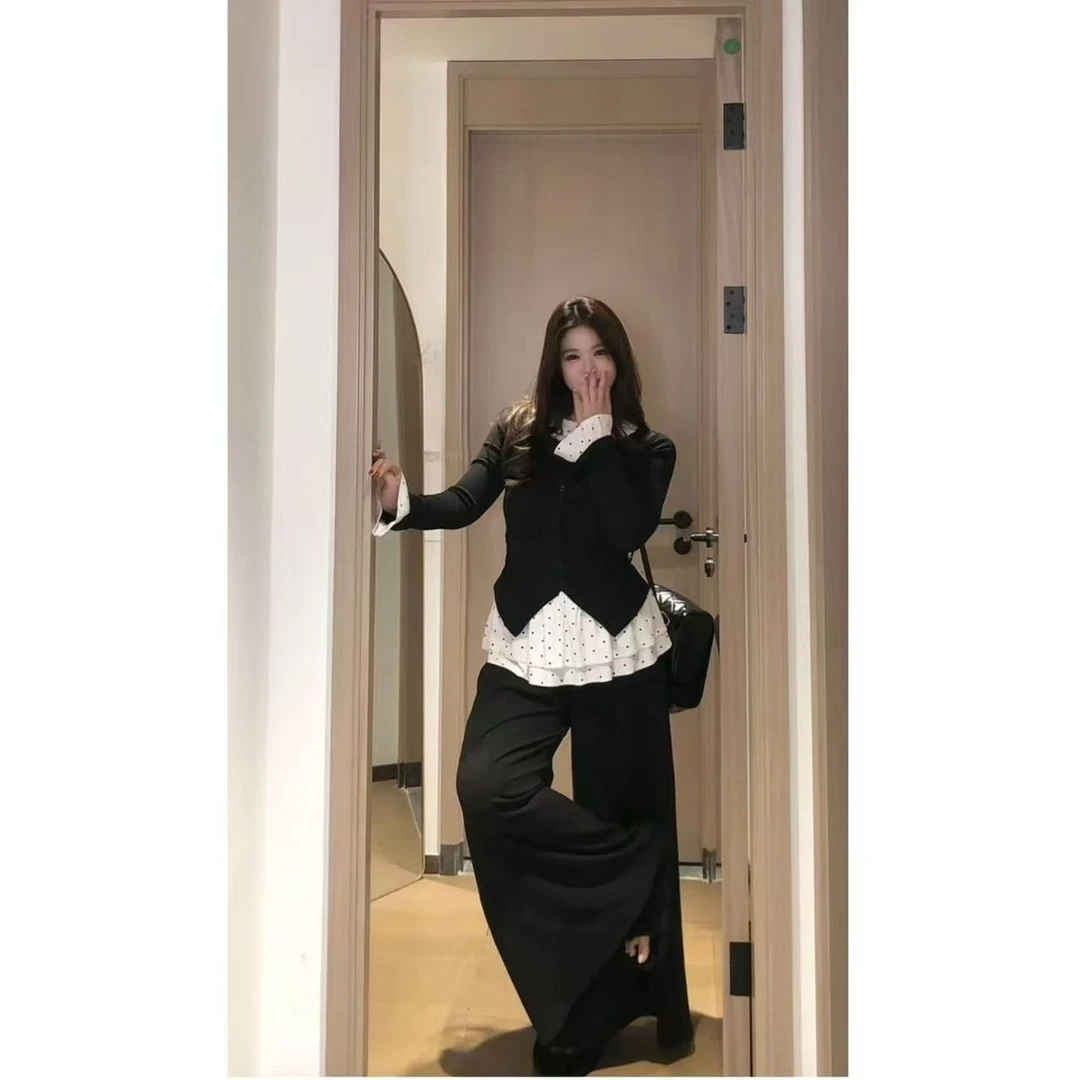 大码爆款微胖mm韩系千金小香风假两件长袖女秋冬新款设计