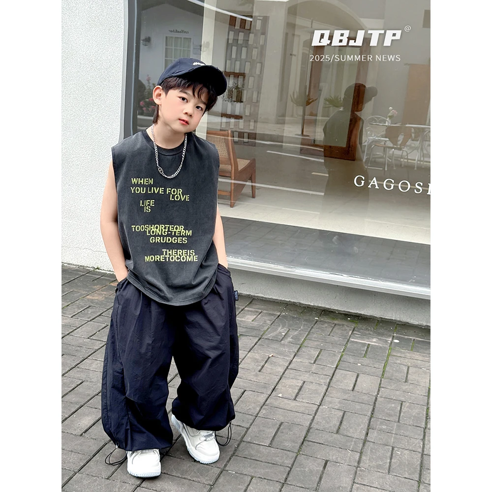 Q宝家童品6月新款 男童背心儿童夏季轻薄无袖T恤男孩时尚坎肩马甲