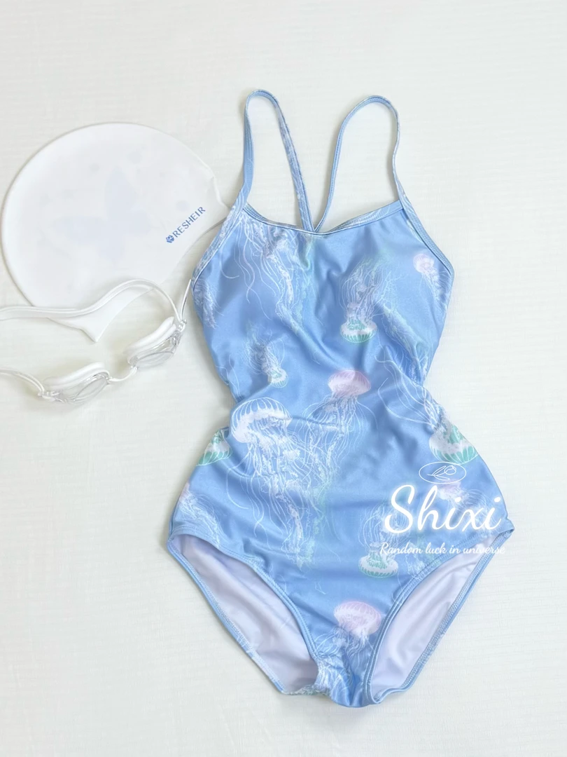 梦幻水母丨双层可拆卸胸垫海洋系列中低叉专业竞速连体三角泳衣
