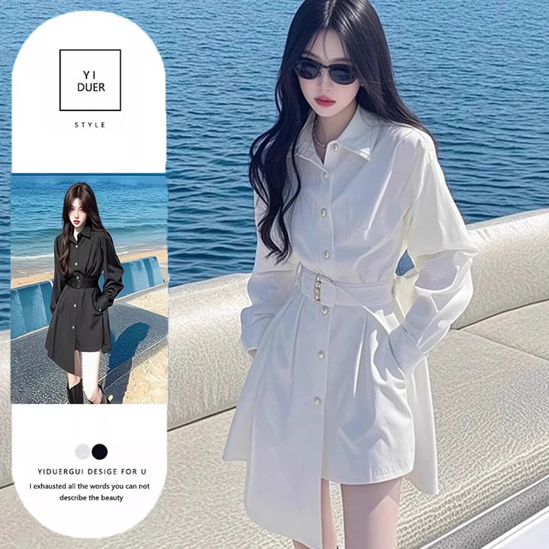 高级感翻领衬衫连衣裙女士2025春秋款俏皮可爱气质百搭显瘦裙子女