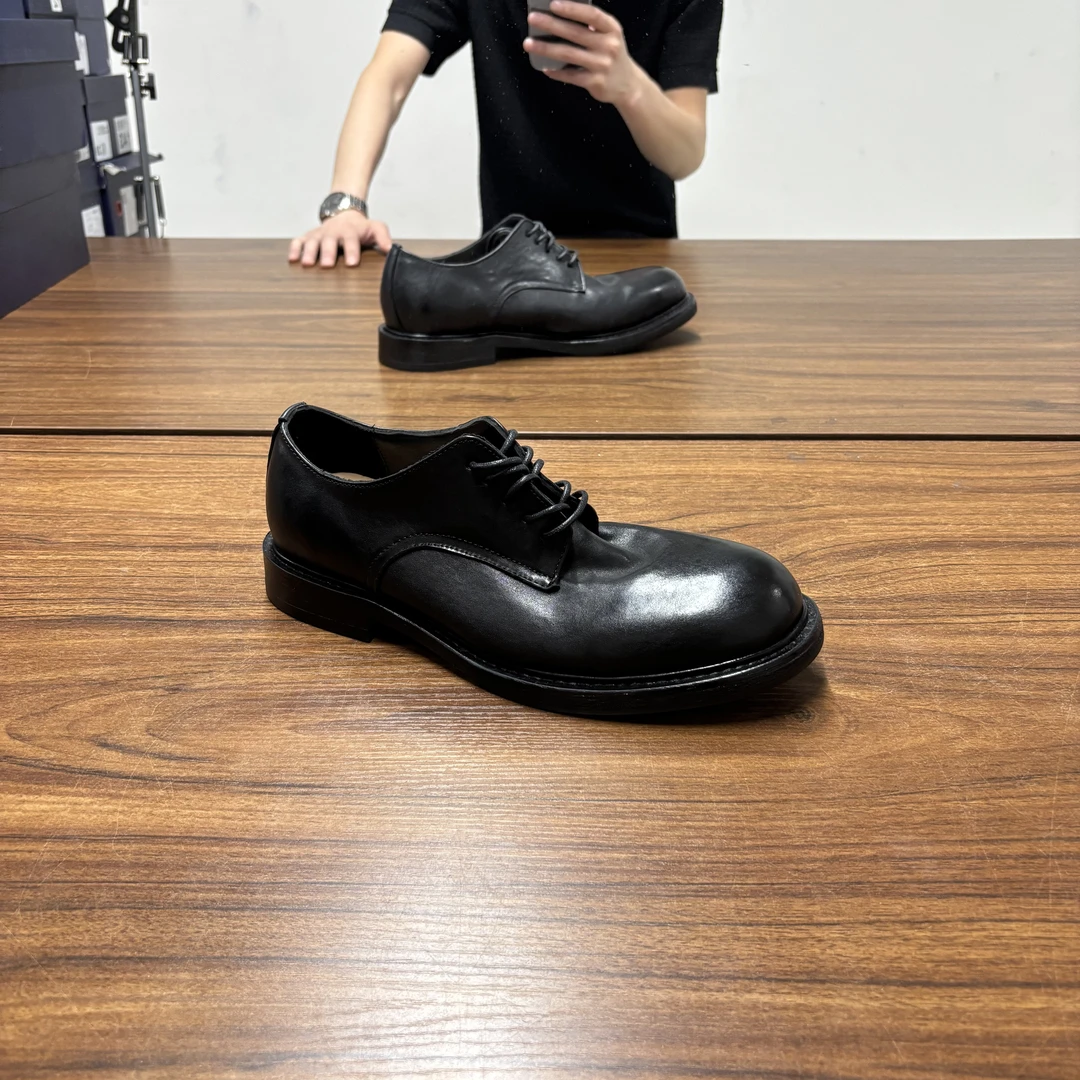 【0522黑色特价清】素面德比鞋男士商务休闲马皮水洗男鞋