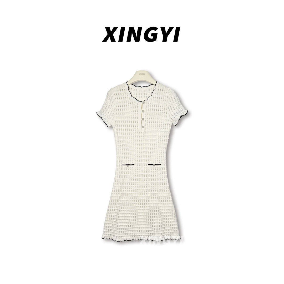 『XINGYI』质感撞色镂空甜美收腰显瘦连衣裙XY9415