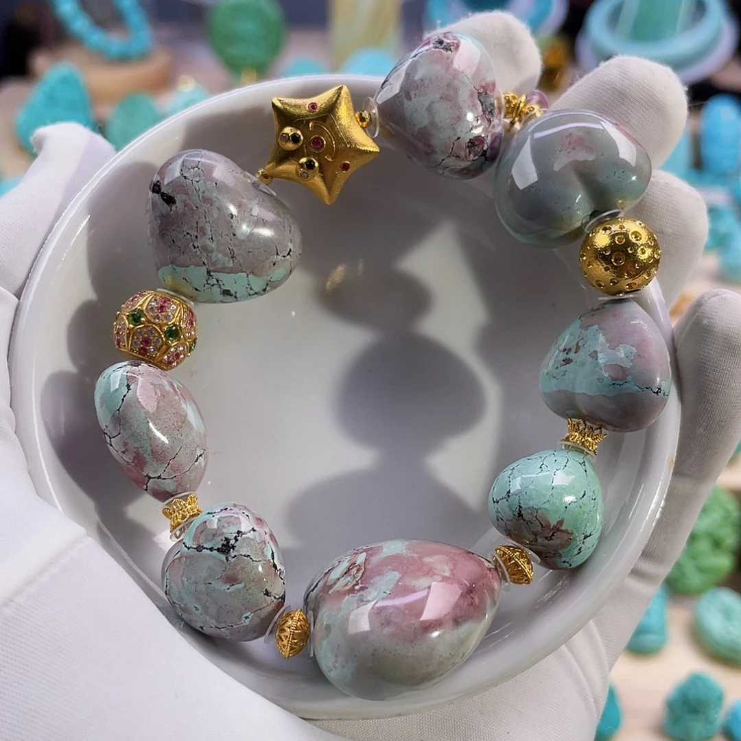 绿松石珠宝奇石18K金镶嵌