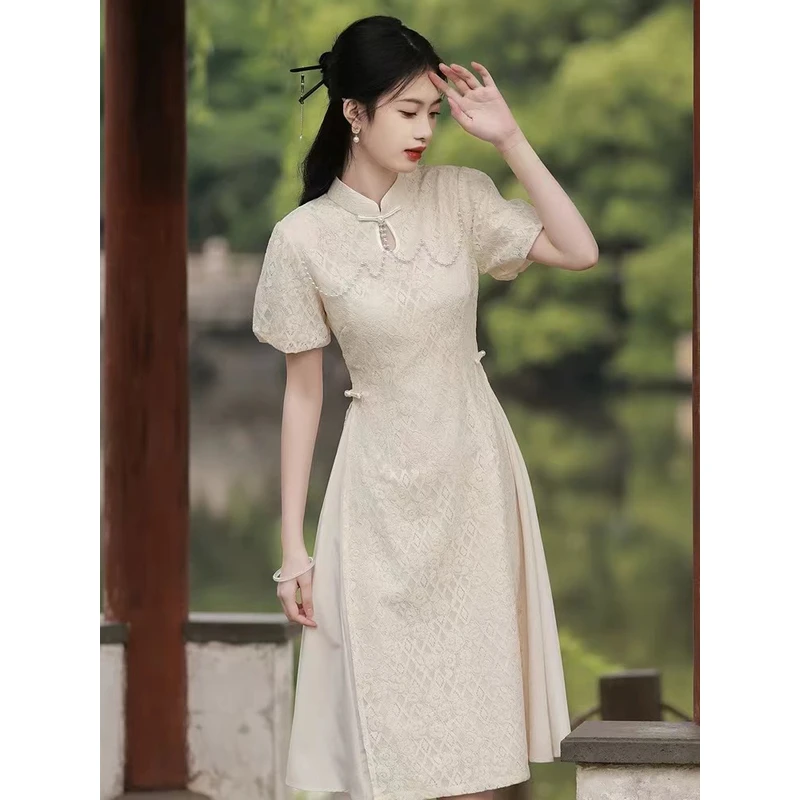 0505 米色 钉珠 【月光】奥戴 旗袍