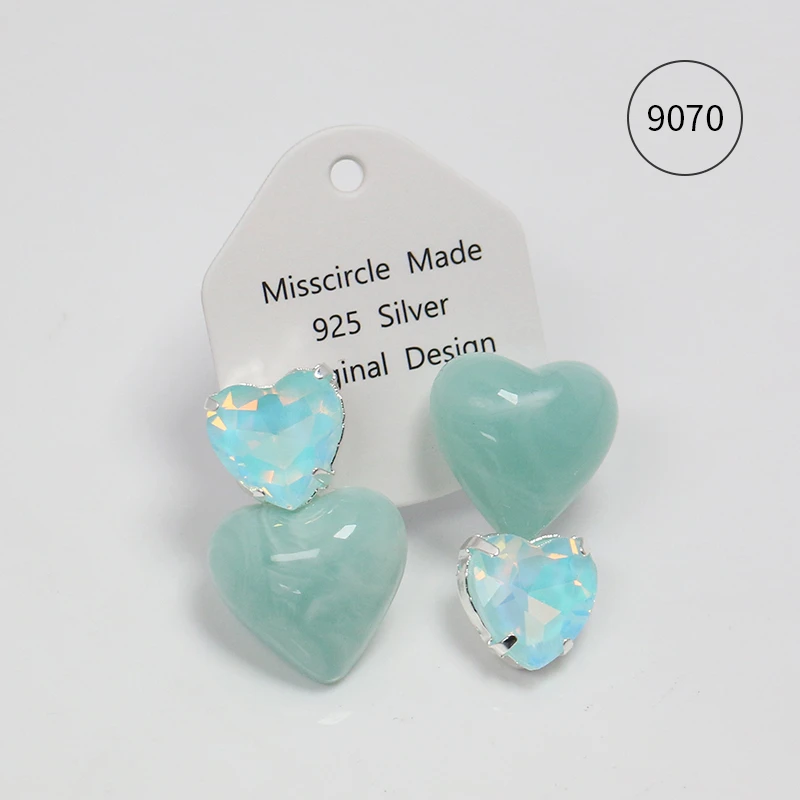 瑟可 铜合金合成锆石耳饰 不对称蓝色爱心耳环夏日度假清新女9070