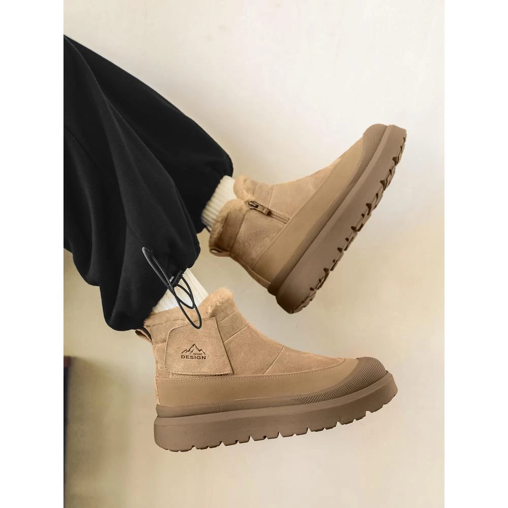 冬季加绒加厚东北棉鞋男款2025新款保暖拉链雪地靴高帮工装马丁靴