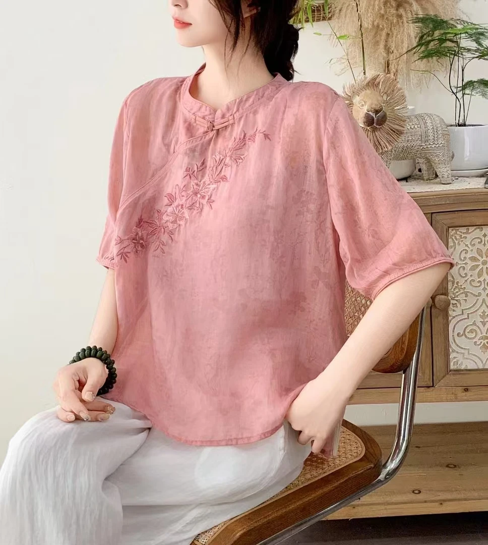 【彩云828】【100苎麻】 圆领通勤新中式斜襟女装中国风提花