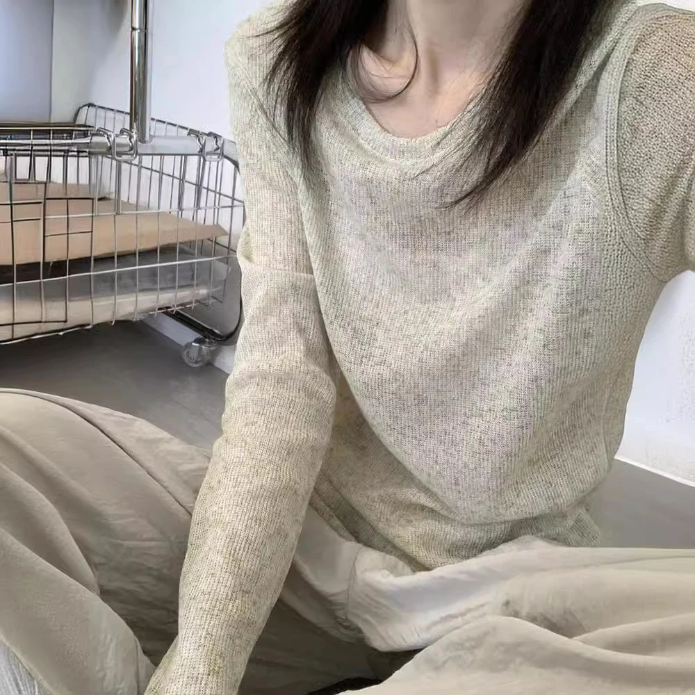 长袖t恤女学生夏季2024薄款软糯宽松慵懒风设计感上衣潮