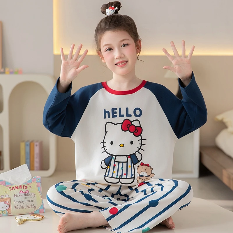 伊束姿儿童睡衣女童长袖纯棉薄款春秋季女孩中大童卡通宝宝家居服