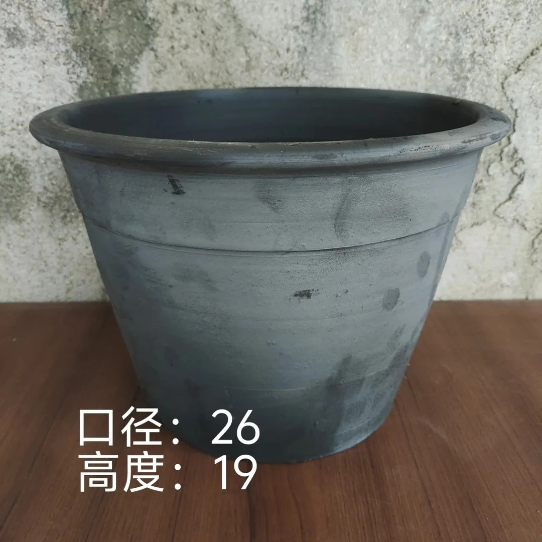 复古透气大口径黑陶花盆适合室内多肉绿植花卉装饰客厅玄关