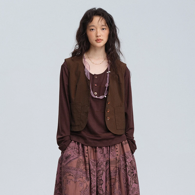 【RAW STONE】noundnound刺绣亨利领长袖圆领T恤上衣女2025春季新款