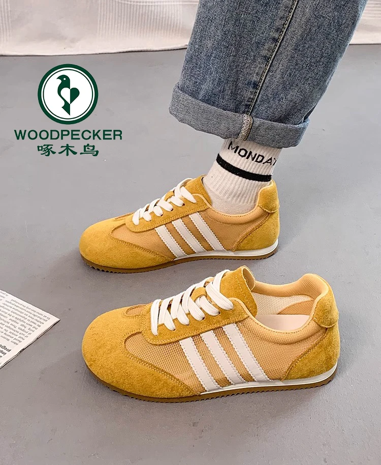 啄木鸟德训鞋女2025夏季新款复古轻便透气网面阿甘鞋软底运动鞋子