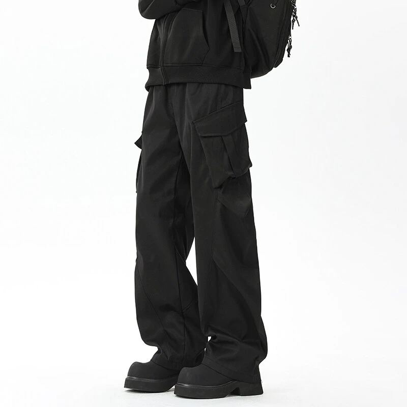 cleanfit美式复古工装伞兵裤男士宽松阔腿裤褶皱设计感弯刀休闲裤