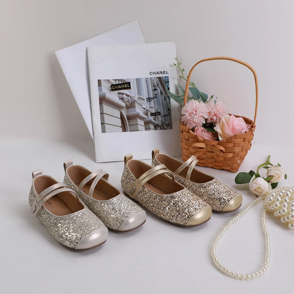 童一密度【闪亮公主鞋】女童亮闪软底皮鞋金色单鞋X108