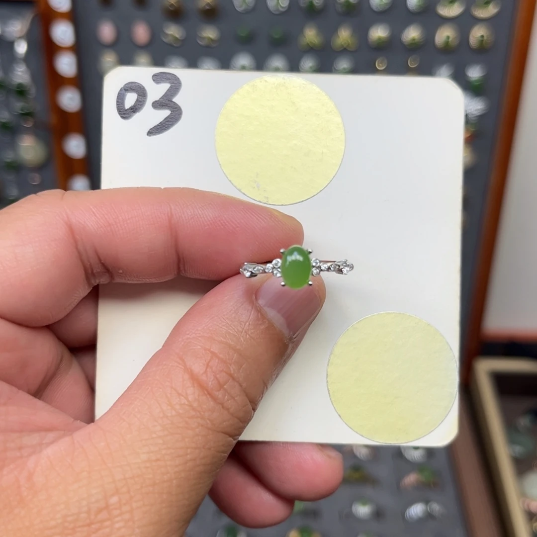 银S925镶嵌戒指和田玉和田玉03