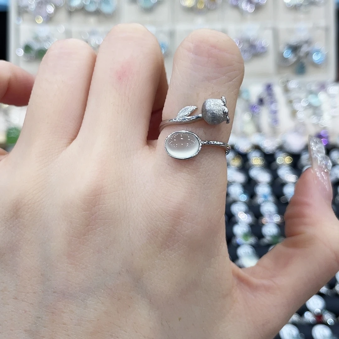 蛇纹石玉银S925镶嵌戒指戒指