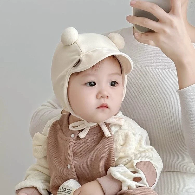宝宝帽子春秋款护耳帽可爱韩版出游系带防风帽婴幼儿护囱门胎帽冬