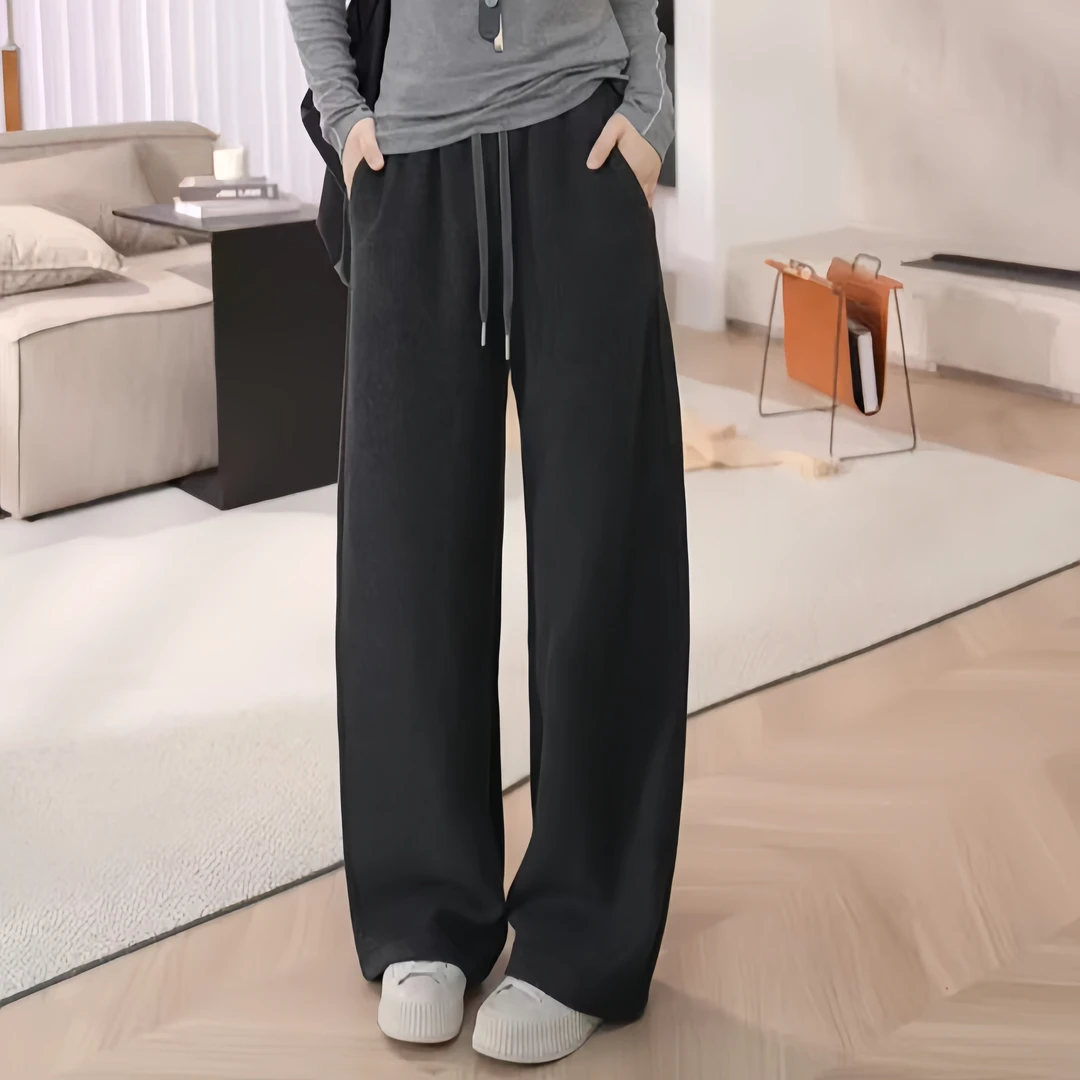 澳毛裤拉绒工艺羊毛窄版直筒弯刀裤女裤显瘦秋冬弹力高腰宽松舒适