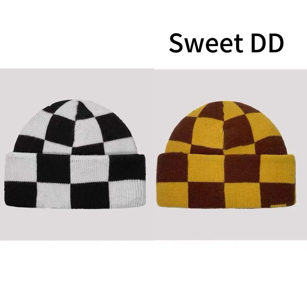 Sweet DD-笑脸系列双色格子针织包头帽