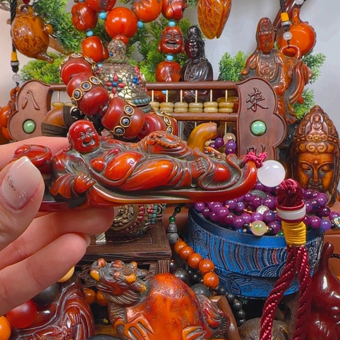 琥珀裸石未镶嵌手把