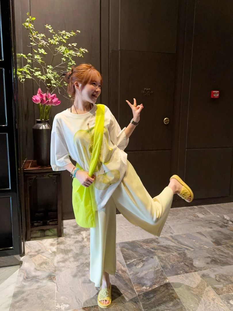 【BORAKOOn】柠黄色八分休闲阔腿裤