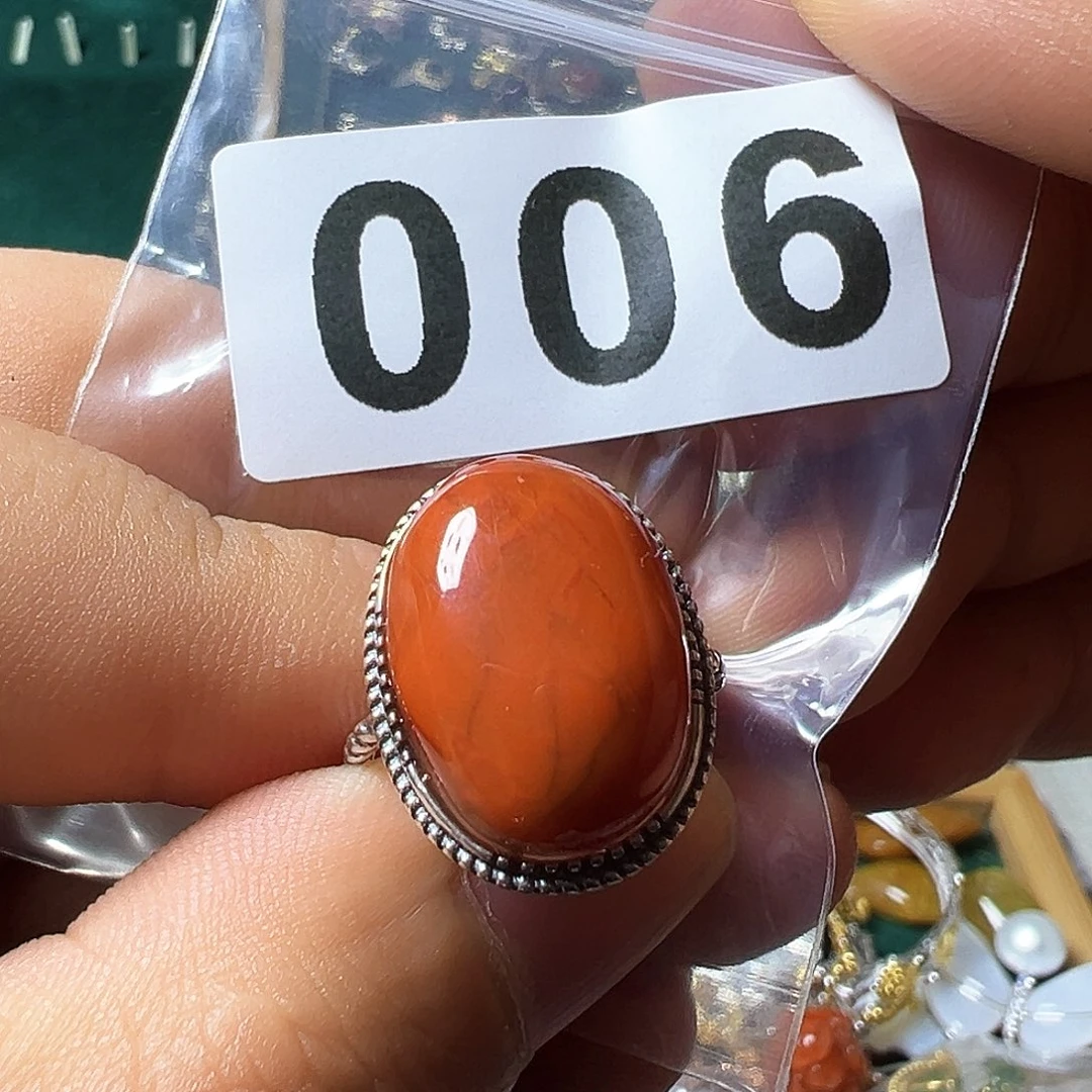 南红玛瑙戒指银S925镶嵌六**剑