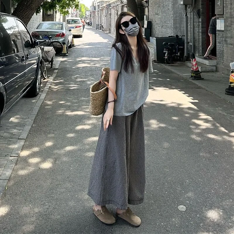 自留！清~太舒服啦 亚麻小个子宽松显瘦垂坠感直筒休闲格子阔腿裤