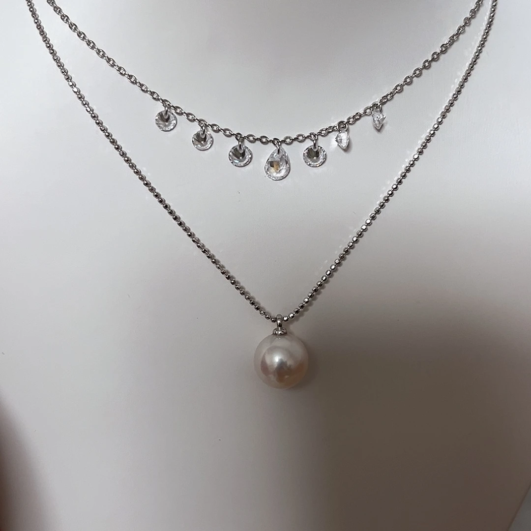 不***饭淡水珍珠银S925镶嵌颈饰
