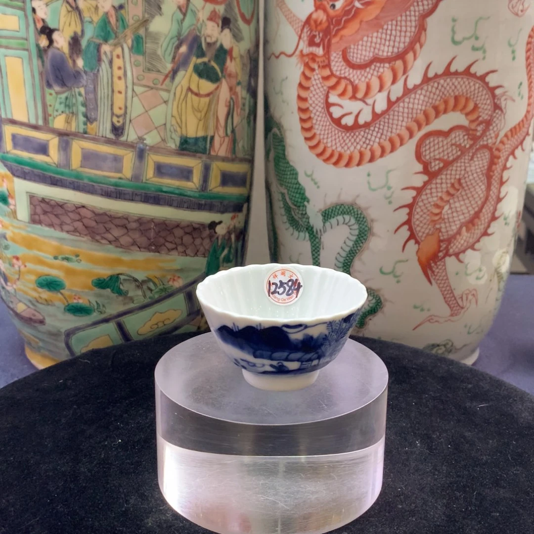 杯子12584瓷器—青花山水人物杯