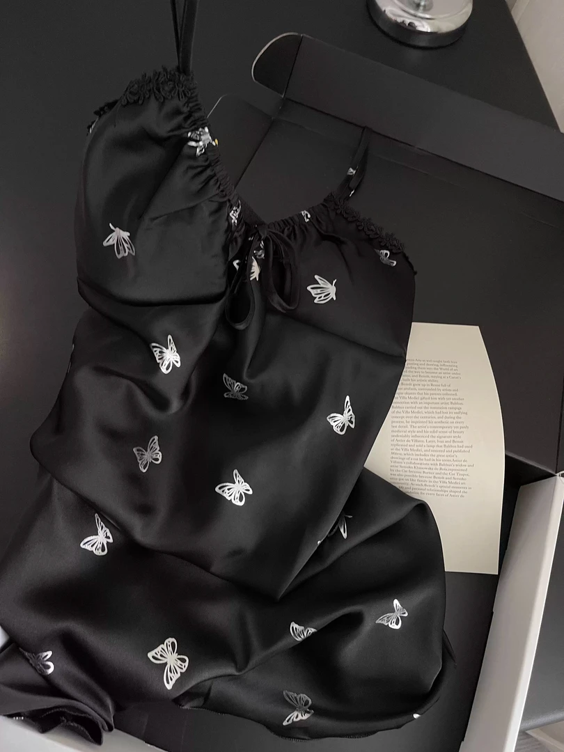 【DMXJ大梦想家】高级感蝴蝶碎花睡衣女夏季2025新款纯欲冰丝居家裙