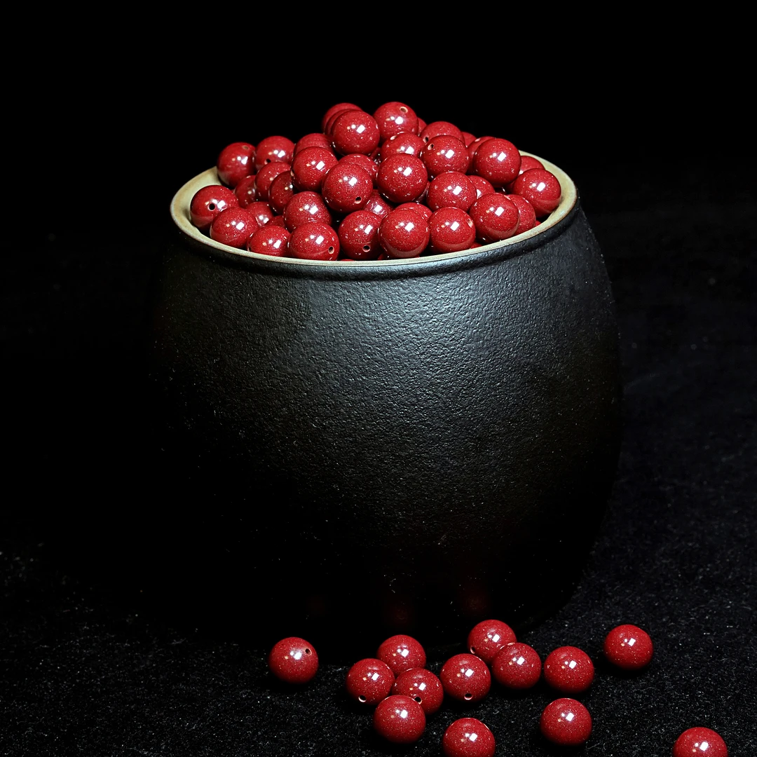 含辰砂工艺品喜庆红晶体粉砂散珠 小配件专拍链接