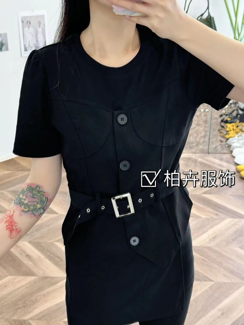 【柏卉服饰】设计感腰带短袖