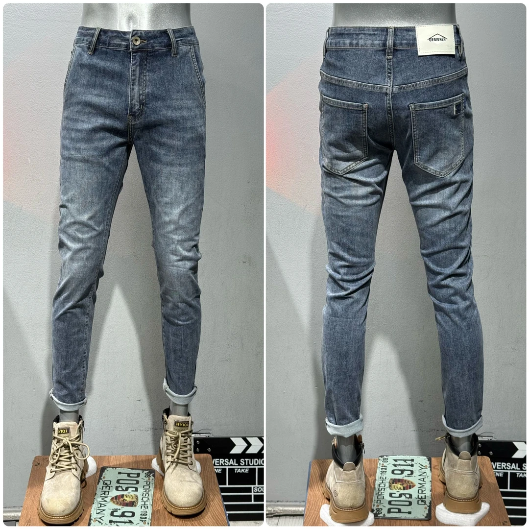 斜插袋浅蓝色牛仔裤男款修身小脚2025春夏薄款弹力休闲长裤子男