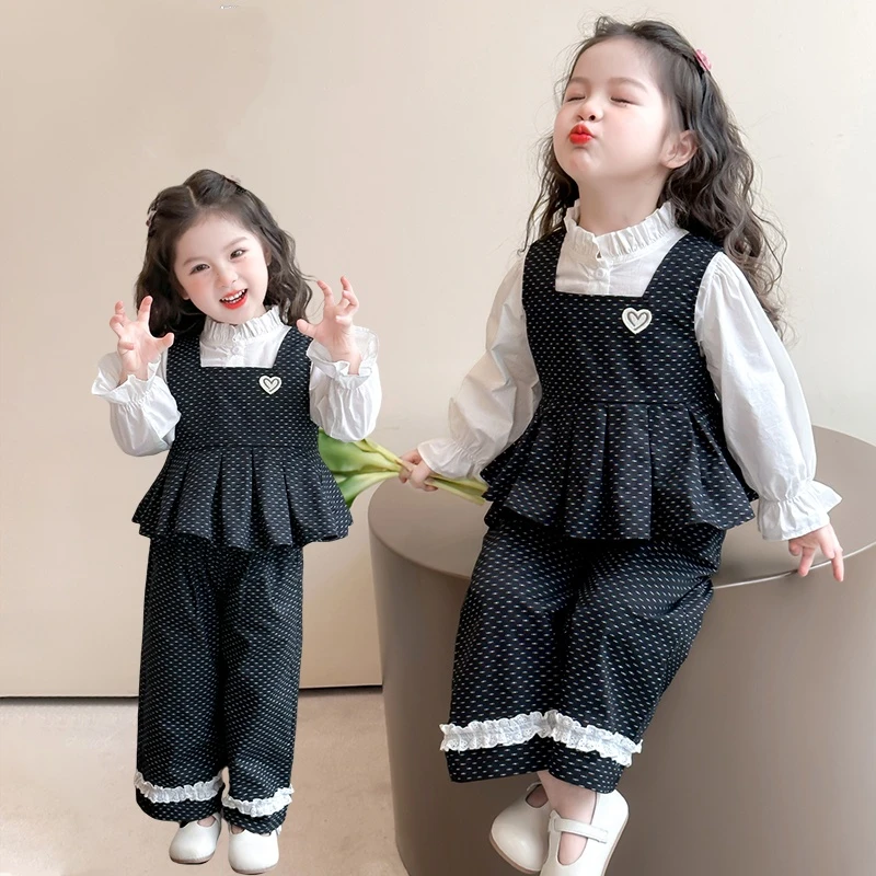 女童圆点套装2025新款儿童春秋装韩版洋气女宝宝春季时髦三件套潮