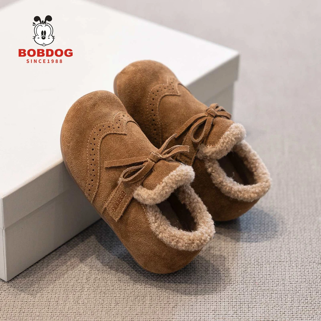 巴布豆女童加绒勃肯鞋秋冬季2025新款儿童毛毛鞋女宝宝二棉鞋加厚
