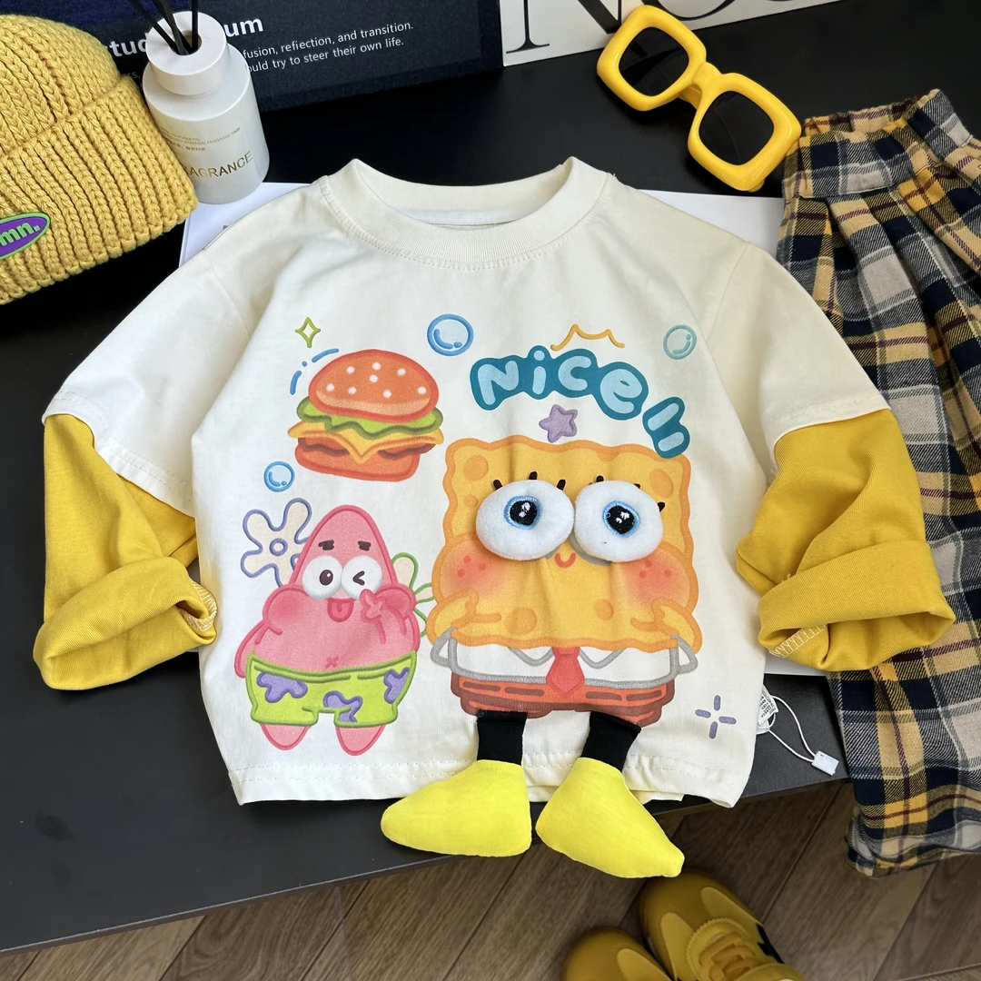 【秋季新款】2025秋装新款韩版儿童洋气时髦纯棉长袖T恤长袖打底