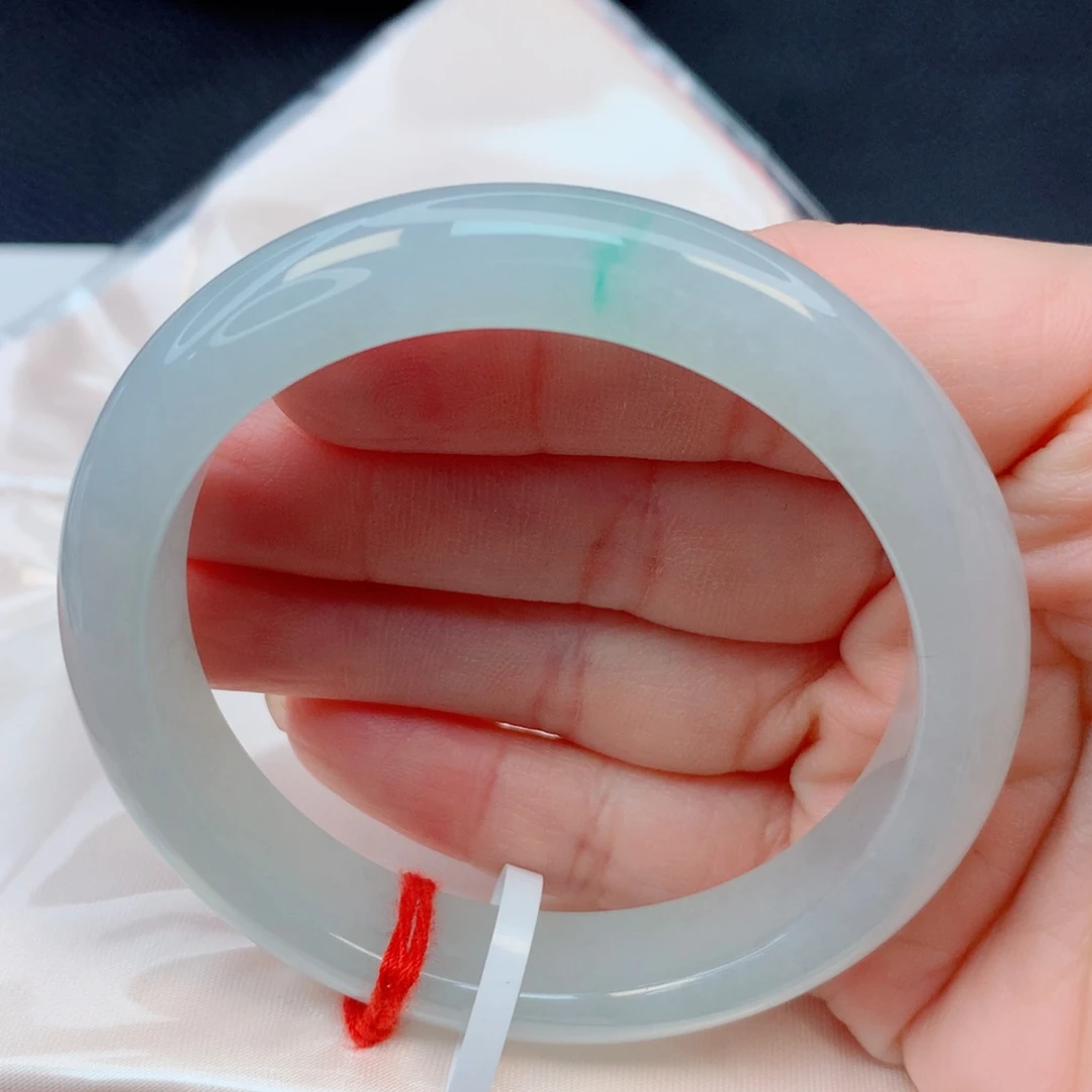 翡翠未镶嵌手镯53-54细糯冰带金丝绿