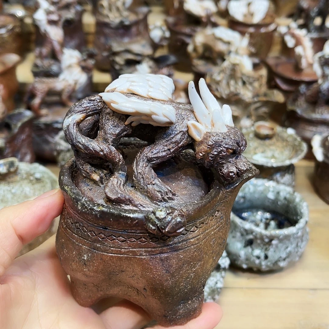 瓶柴烧粗陶手捏宝瓶