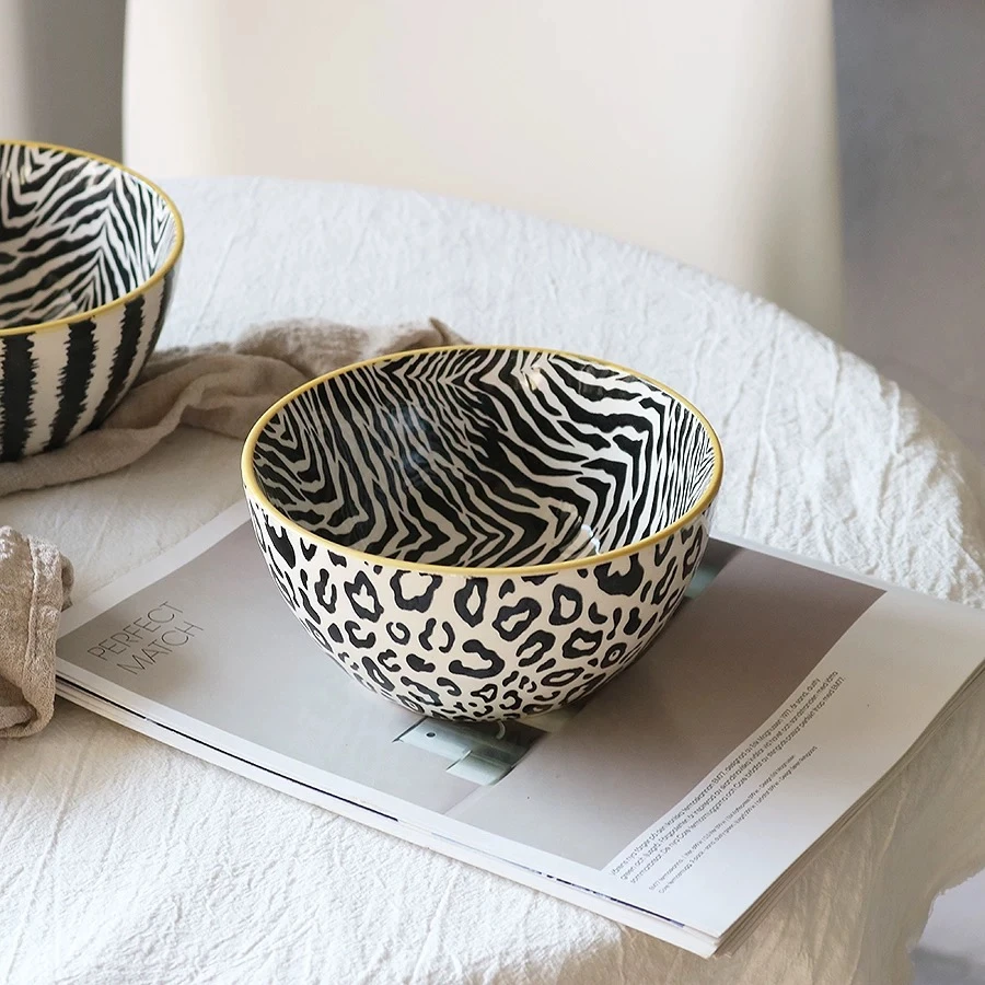 w92 ins风陶瓷面碗6英寸豹纹早餐碗创意汤碗 微瑕 凑满20发货