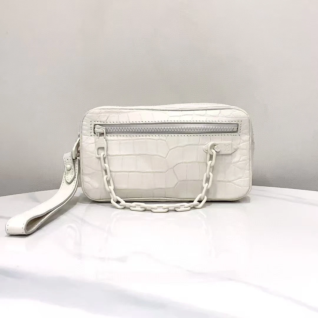 99新 LouisVuitton/路易威登 蔚蓝/白色 鳄鱼 洗漱包 手拿包