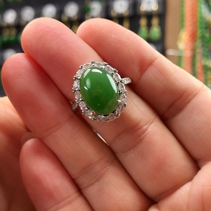 和田玉戒指银S925镶嵌